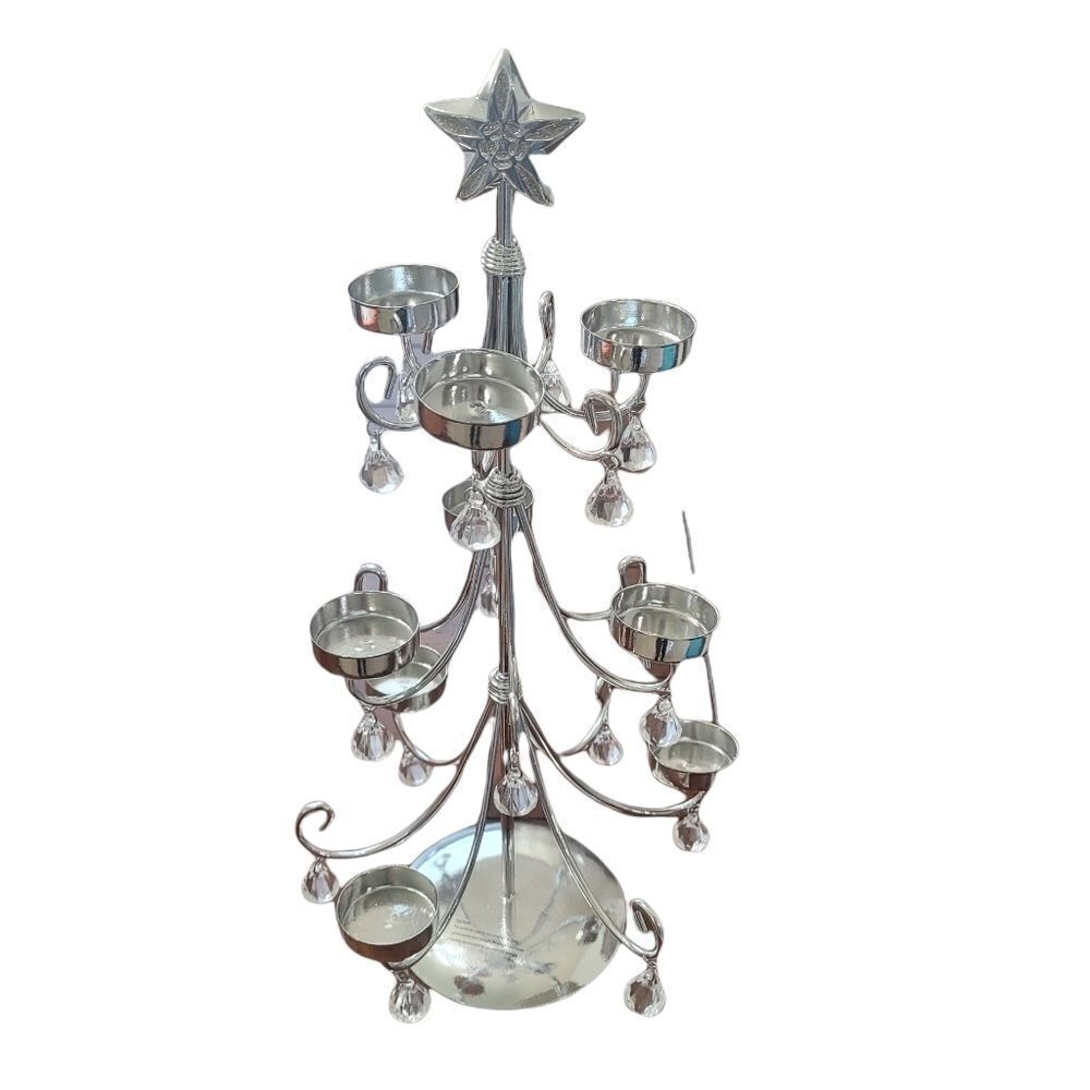 Silver Christmas tree votive candle holder
